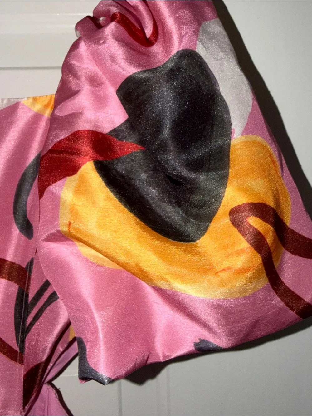 Anthropologie Aureta Pink Abstract Puff-Sleeve Midi Dress.sz S